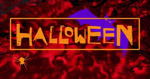 Halloween Banner with Spooky Elements on Red Background