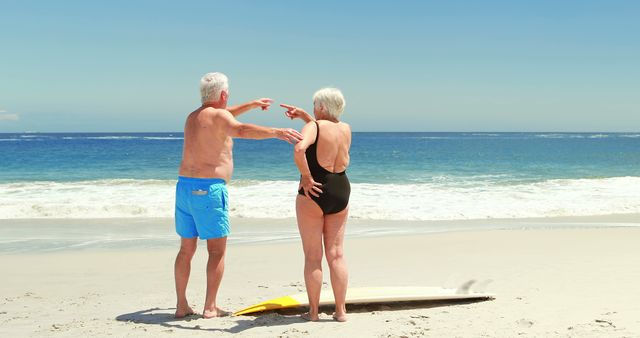 Rear view of senior couple at the beach