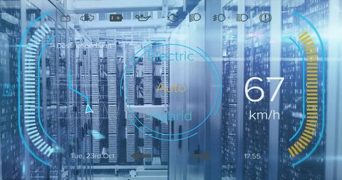 Futuristic Car Dashboard Display with Server Room Overlay - Download Free Stock Images Pikwizard.com