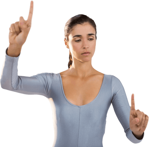 Caucasian Woman in Grey Leotard on Transparent Background