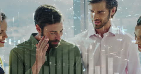 Business Team Analyzing Financial Data Overlay