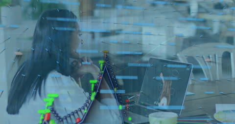 Business Analyst in Virtual Meeting with Financial Data Overlay