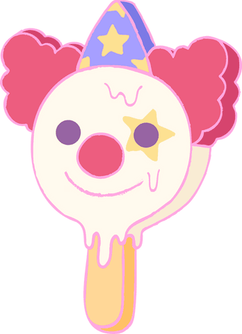 Whimsical melting clown ice pop with party hat on transparent background