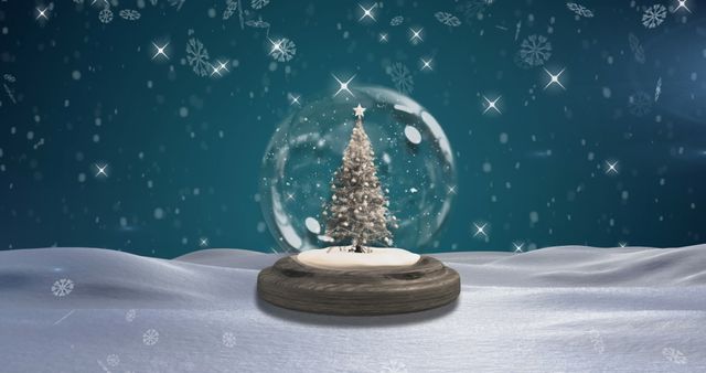 Christmas Tree Snow Globe Under Snowfall Magic - Download Free Stock Images Pikwizard.com