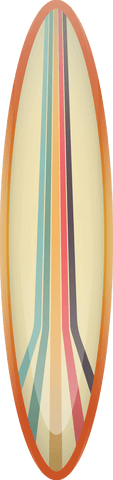 Vintage striped surfboard on transparent background