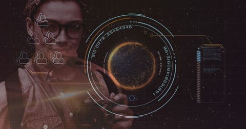 digital interface with data holographics and technology icons - Download Free Stock Images Pikwizard.com