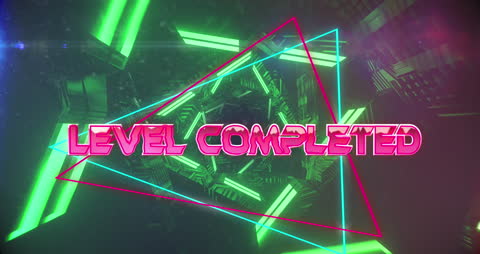 Futuristic Neon Tunnel with Level Completed Text