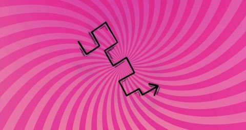 Abstract zigzag arrow on hypnotic pink spiral background