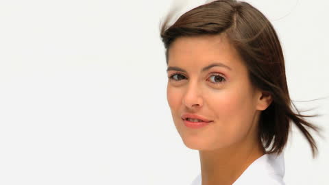 Charming Brunette Woman Smiling at Camera