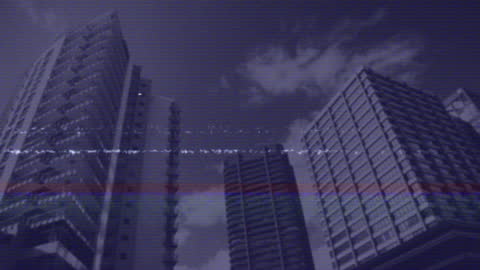 Glitch Effect on High-Rise Buildings under Cloudy Sky