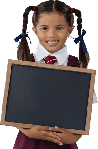 transparent smiling schoolgirl holding blank blackboard with braids - Download Free Stock Videos Pikwizard.com