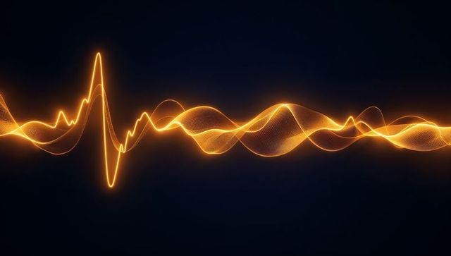 Glowing golden waveform ribbon visualizing sound frequency and digital signal
