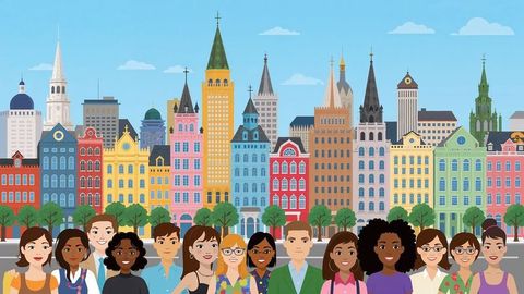 Diverse Group of Friends in Vibrant Cityscape Background