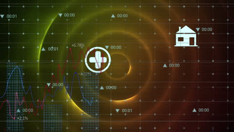 Holographic Finance Data with Icons and Rising Graphs