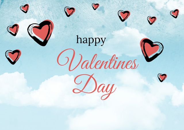 Happy Valentines Day Background with Floating Hearts and Sky - Download Free Stock Templates Pikwizard.com