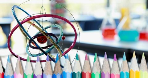 Creative Classroom Tools Set Against Vibrant School Laboratory