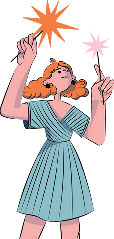 Joyful Female with Sparklers on Transparent Background