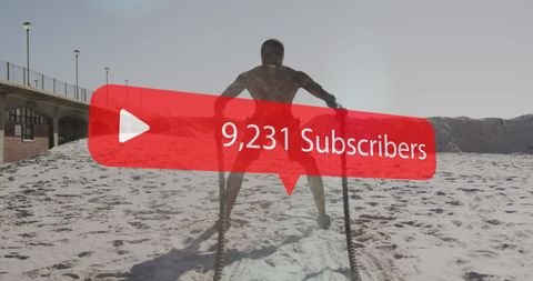 Fitness Enthusiast Working Out on Beach with YouTube Subscriber Count