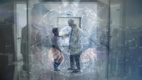 Futuristic Office with Network Connections Visualization