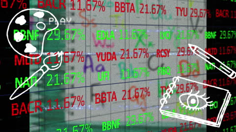 Creative Financial Data Analysis with Graphic Symbols Overlay
