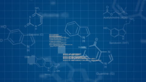 Chemical Formulas Animation on Blue Scientific Grid Background