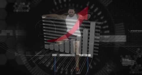 Athlete jumping over bar graph with upward arrow representing success