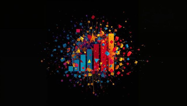 Vibrant Abstract Bar Chart Exploding with Geometric Shapes
