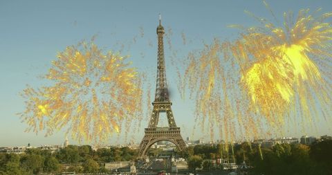 Vibrant Fireworks Illuminate Eiffel Tower in Celebration - Download Free Stock Images Pikwizard.com