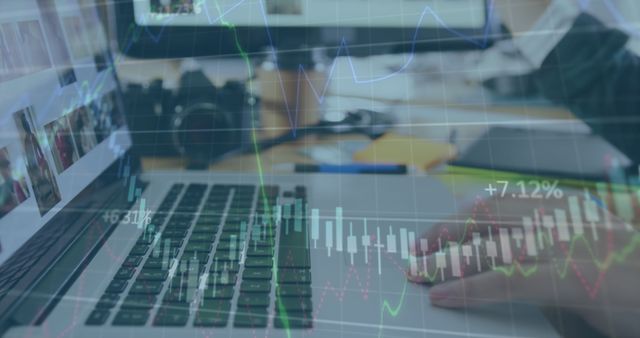Close-up of Business Analytics on Laptop with Overlaid Trading Charts - Download Free Stock Images Pikwizard.com