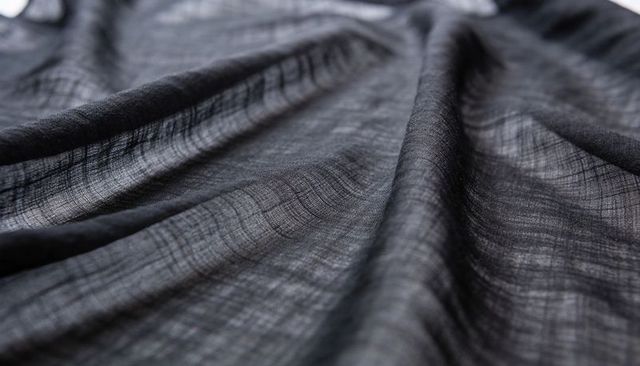 Charcoal Linen Weave Closeup Showing Thread Texture Draped Folds and Diagonal Composition