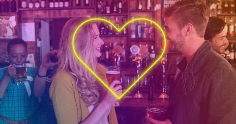 Romantic Night Out with Neon Heart in Bar Setting