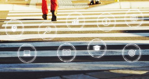 Digital Innovation Icons in Urban Crosswalk - Download Free Stock Images Pikwizard.com