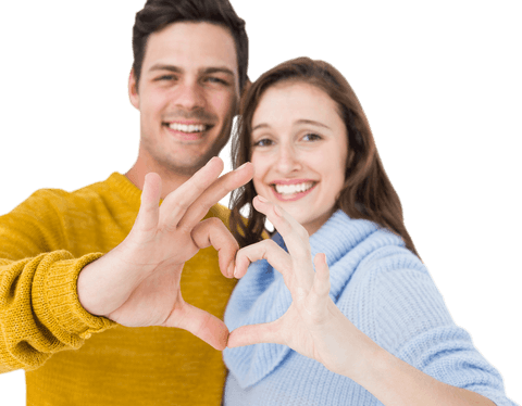 Cheerful Couple Creating Heart Shape Isolated on Transparent Background