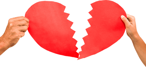 Couple holding cracked red heart transparent background