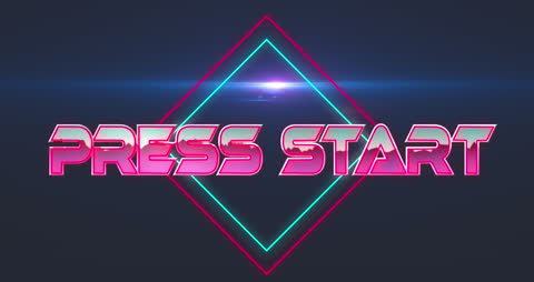 Retro Game Title Screen with Neon Press Start Text