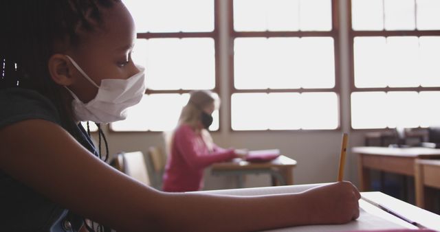 Children Wearing Face Masks Studying in Classroom During Pandemic - Download Free Stock Images Pikwizard.com