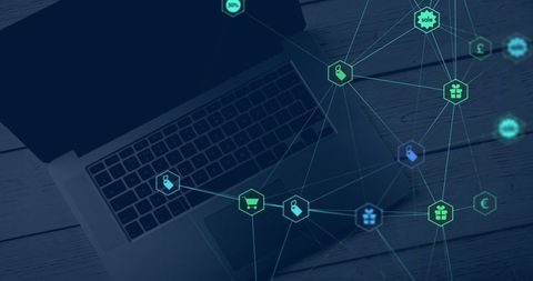Digital connections and global networking over laptop