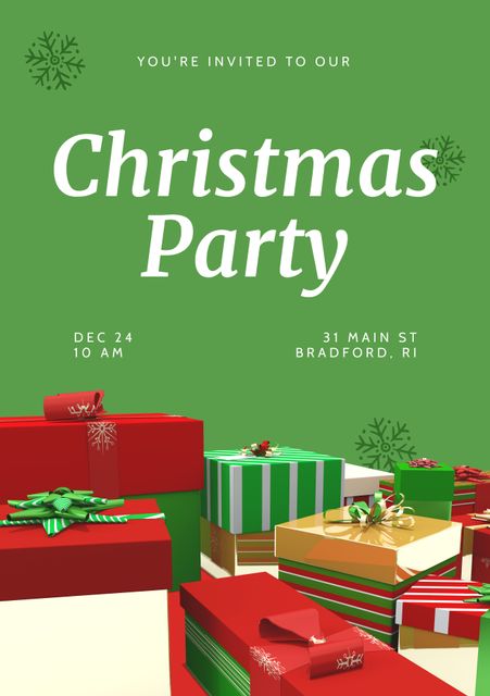 Christmas Party Invitation with Gifts on Green Background - Download Free Stock Templates Pikwizard.com