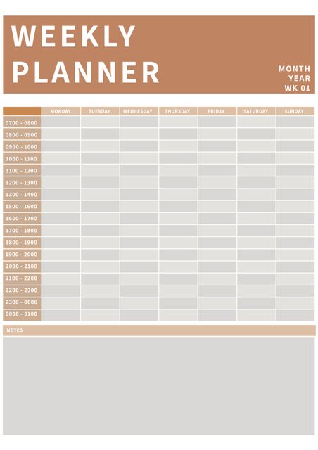 Minimalist Weekly Planner with Hourly Scheduling Template - Download Free Stock Templates Pikwizard.com