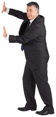 Confident Businessman Leaning Gesture on Transparent Background
