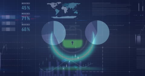 Digital Padlock Overlay on Abstract Data Interface