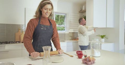 Couple Baking Together in Cozy Home Kitchen Lifestyle