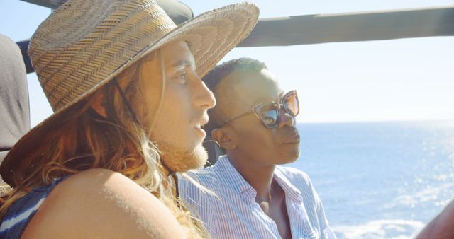 Young Couple Enjoying Coastal Road Trip on Sunny Day - Download Free Stock Images Pikwizard.com