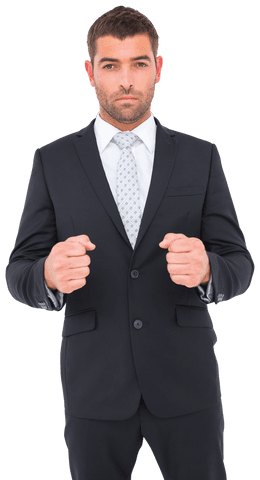 Confident Businessman Holding Hands Ready for Opportunity on Transparent