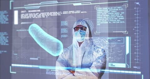 Scientist Analyzing Futuristic Medical Data with Hologram