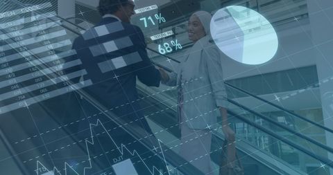 Diverse business professionals analyzing digital data interface