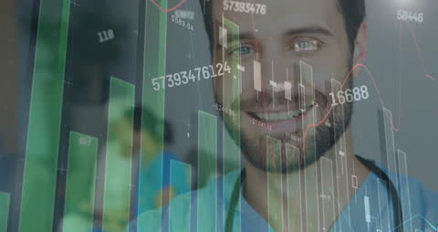 Smiling Doctor With Financial Graphs Overlay