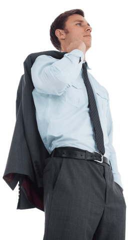 Transparent Young Businessman Holding Jacket Confident Expression