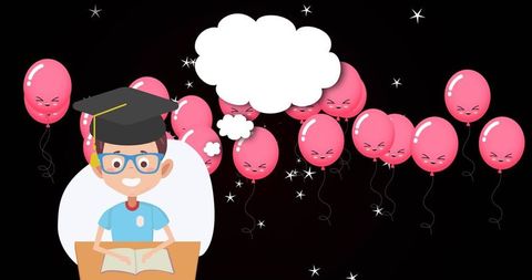 Graduated child with balloons and copy space for education concept