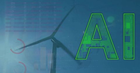 AI Innovation in Renewable Energy with Wind Turbine Graphics